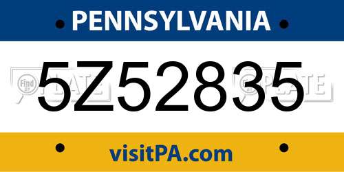 5Z52835 Pennsylvania License Plate