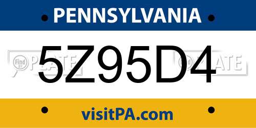 5Z95D4 Pennsylvania License Plate