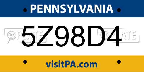 5Z98D4 Pennsylvania License Plate