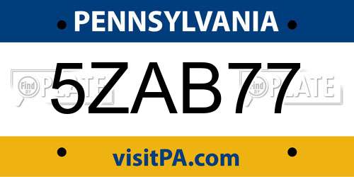 5ZAB77 Pennsylvania License Plate