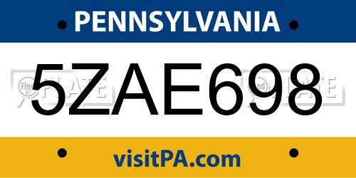 5ZAE698 Pennsylvania License Plate