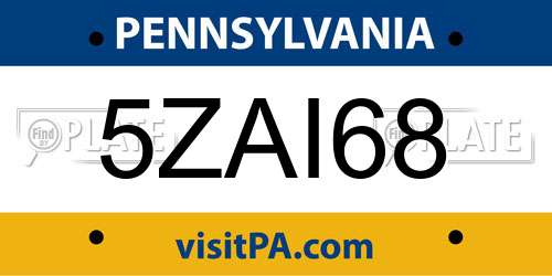5ZAI68 Pennsylvania License Plate