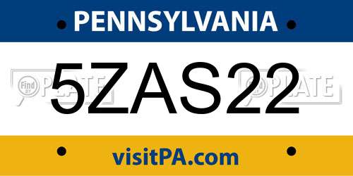 5ZAS22 Pennsylvania License Plate