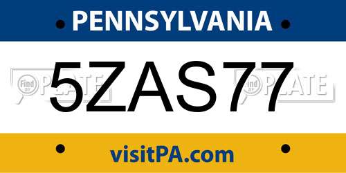 5ZAS77 Pennsylvania License Plate