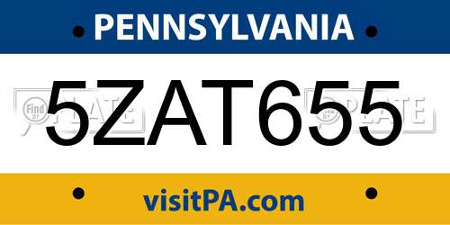 5ZAT655 Pennsylvania License Plate