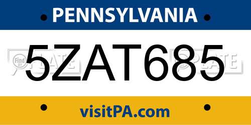 5ZAT685 Pennsylvania License Plate
