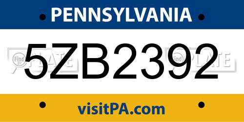 5ZB2392 Pennsylvania License Plate