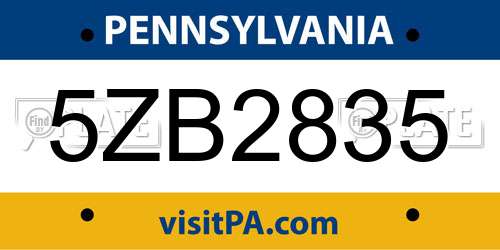 5ZB2835 Pennsylvania License Plate
