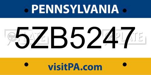 5ZB5247 Pennsylvania License Plate