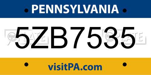 5ZB7535 Pennsylvania License Plate