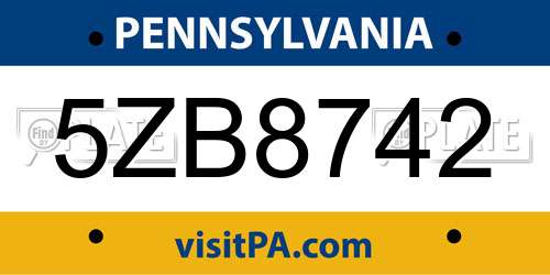 5ZB8742 Pennsylvania License Plate