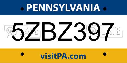 5ZBZ397 Pennsylvania License Plate