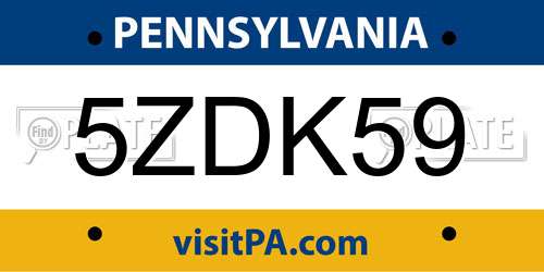 5ZDK59 Pennsylvania License Plate