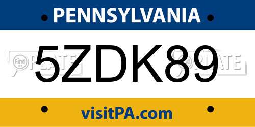 5ZDK89 Pennsylvania License Plate