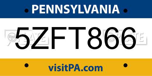 5ZFT866 Pennsylvania License Plate