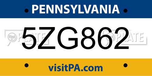 5ZG862 Pennsylvania License Plate