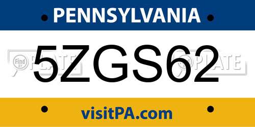 5ZGS62 Pennsylvania License Plate