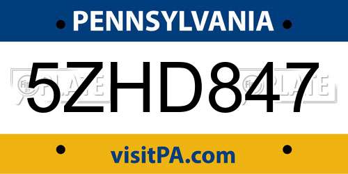 5ZHD847 Pennsylvania License Plate