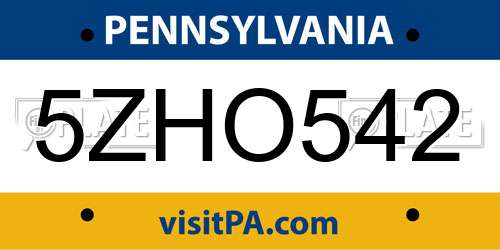 5ZHO542 Pennsylvania License Plate