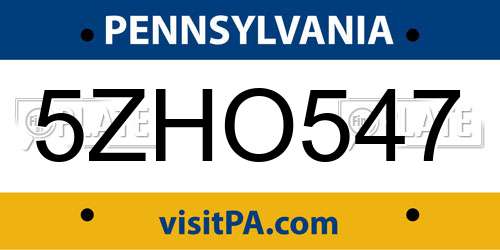 5ZHO547 Pennsylvania License Plate