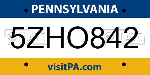 5ZHO842 Pennsylvania License Plate