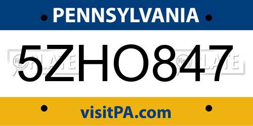 5ZHO847 Pennsylvania License Plate