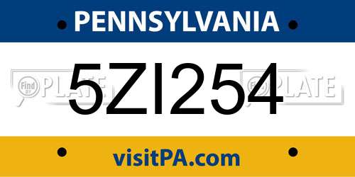 5ZI254 Pennsylvania License Plate