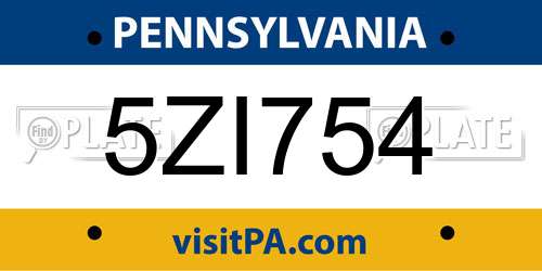 5ZI754 Pennsylvania License Plate