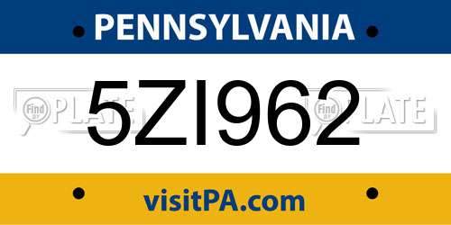 5ZI962 Pennsylvania License Plate