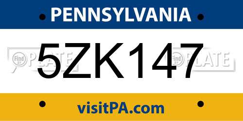 5ZK147 Pennsylvania License Plate
