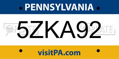 5ZKA92 Pennsylvania License Plate