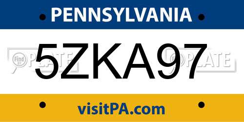 5ZKA97 Pennsylvania License Plate