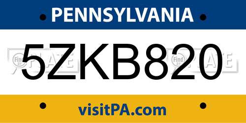 5ZKB820 Pennsylvania License Plate