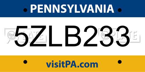 5ZLB233 Pennsylvania License Plate