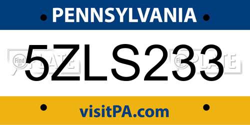 5ZLS233 Pennsylvania License Plate