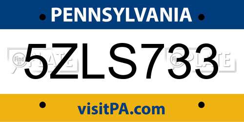 5ZLS733 Pennsylvania License Plate