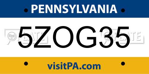5ZOG35 Pennsylvania License Plate