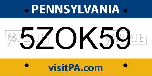 5ZOK59 Pennsylvania License Plate