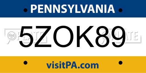 5ZOK89 Pennsylvania License Plate