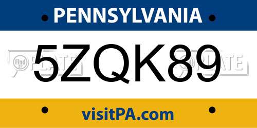 5ZQK89 Pennsylvania License Plate