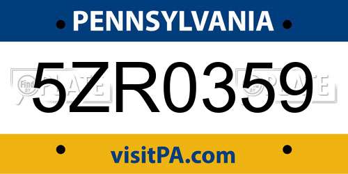 5ZR0359 Pennsylvania License Plate