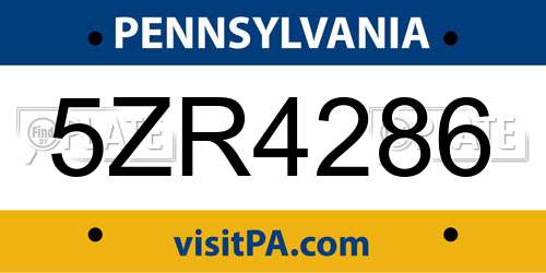 5ZR4286 Pennsylvania License Plate