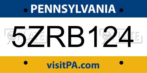 5ZRB124 Pennsylvania License Plate