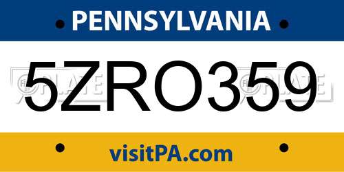 5ZRO359 Pennsylvania License Plate