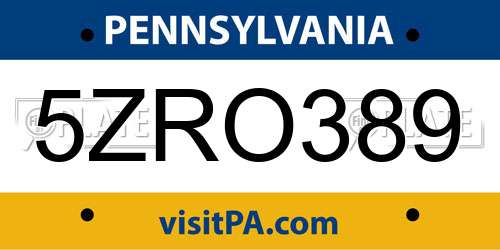 5ZRO389 Pennsylvania License Plate