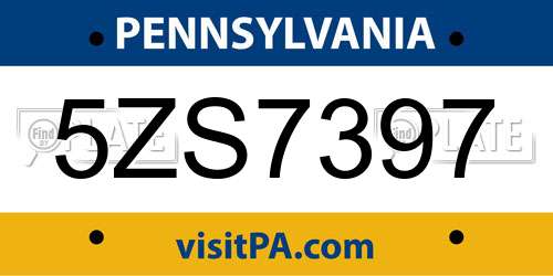 5ZS7397 Pennsylvania License Plate