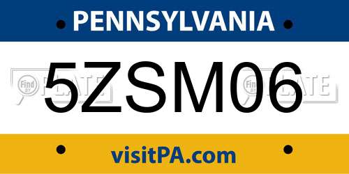 5ZSM06 Pennsylvania License Plate