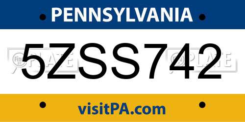 5ZSS742 Pennsylvania License Plate