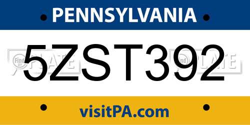 5ZST392 Pennsylvania License Plate