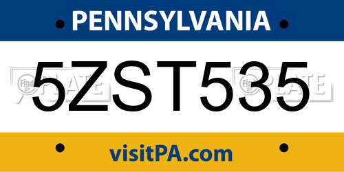 5ZST535 Pennsylvania License Plate